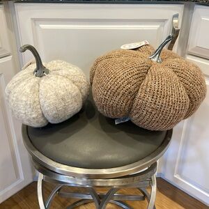 New with Tags Set of 2 Knit Decorative Pumpkins, Autumn Decor